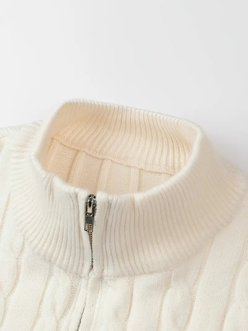 Kragenpullover mit Zipper - Beige